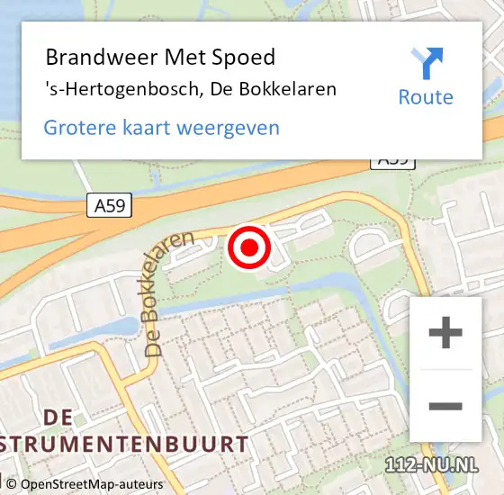 Locatie op kaart van de 112 melding: Brandweer Met Spoed Naar 's-Hertogenbosch, De Bokkelaren op 4 maart 2024 11:55