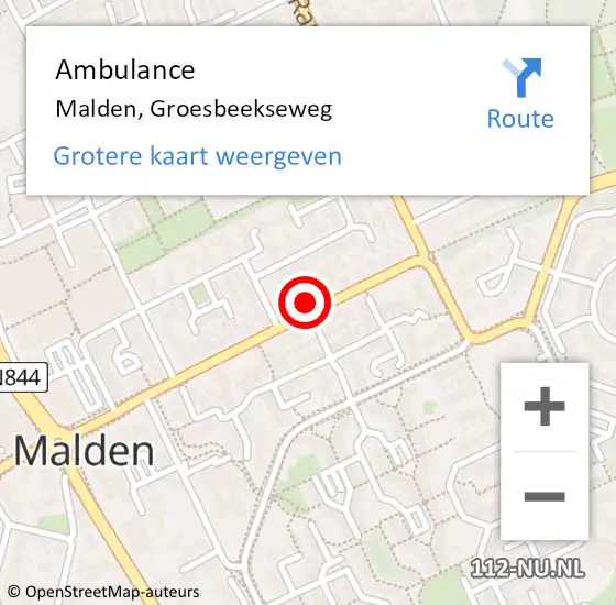 Locatie op kaart van de 112 melding: Ambulance Malden, Groesbeekseweg op 4 maart 2024 12:07