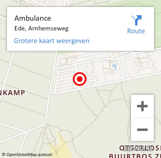 Locatie op kaart van de 112 melding: Ambulance Ede, Arnhemseweg op 4 maart 2024 12:10