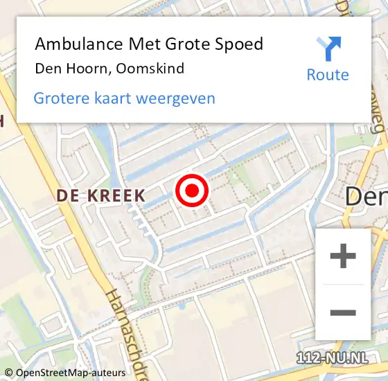 Locatie op kaart van de 112 melding: Ambulance Met Grote Spoed Naar Den Hoorn, Oomskind op 4 maart 2024 12:27