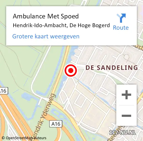 Locatie op kaart van de 112 melding: Ambulance Met Spoed Naar Hendrik-Ido-Ambacht, De Hoge Bogerd op 4 maart 2024 12:51