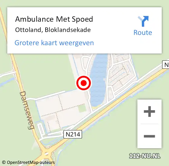 Locatie op kaart van de 112 melding: Ambulance Met Spoed Naar Ottoland, Bloklandsekade op 4 maart 2024 13:09