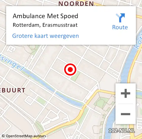 Locatie op kaart van de 112 melding: Ambulance Met Spoed Naar Rotterdam, Erasmusstraat op 4 maart 2024 13:11