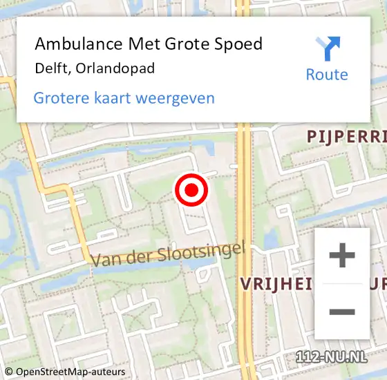 Locatie op kaart van de 112 melding: Ambulance Met Grote Spoed Naar Delft, Orlandopad op 4 maart 2024 13:20