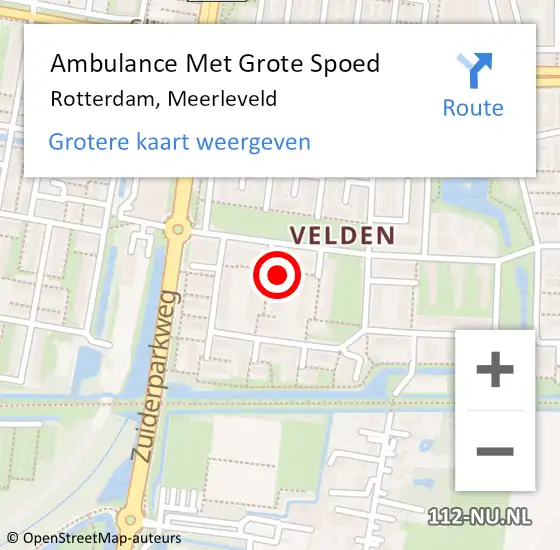 Locatie op kaart van de 112 melding: Ambulance Met Grote Spoed Naar Rotterdam, Meerleveld op 4 maart 2024 13:32