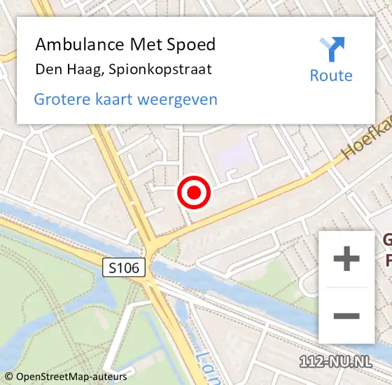 Locatie op kaart van de 112 melding: Ambulance Met Spoed Naar Den Haag, Spionkopstraat op 4 maart 2024 13:39