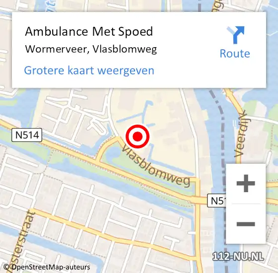 Locatie op kaart van de 112 melding: Ambulance Met Spoed Naar Wormerveer, Vlasblomweg op 4 maart 2024 13:42