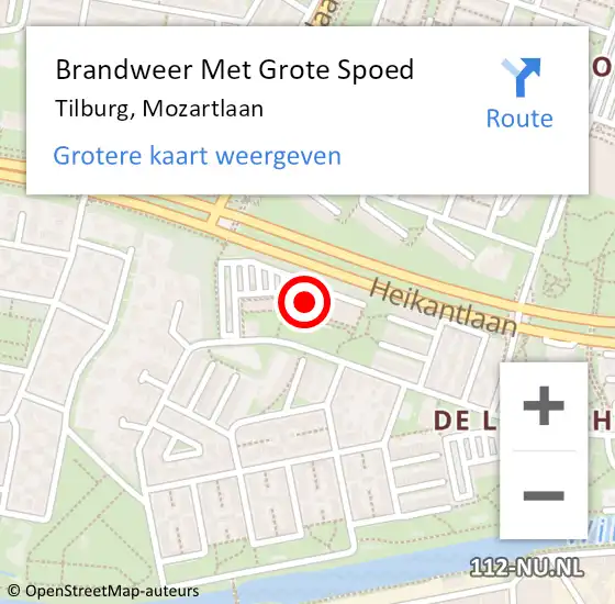 Locatie op kaart van de 112 melding: Brandweer Met Grote Spoed Naar Tilburg, Mozartlaan op 4 maart 2024 13:54