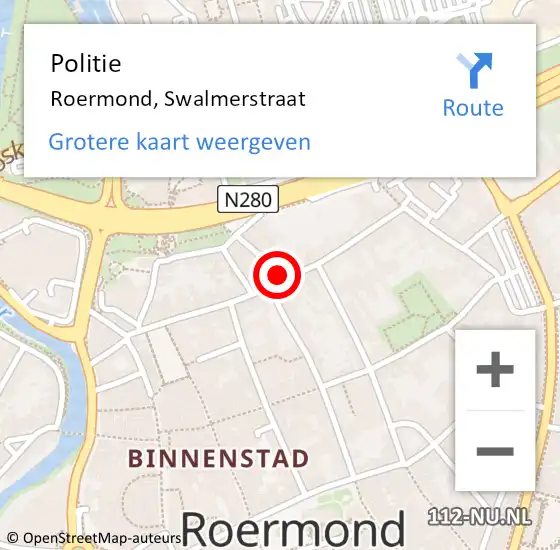 Locatie op kaart van de 112 melding: Politie Roermond, Swalmerstraat op 4 maart 2024 14:29