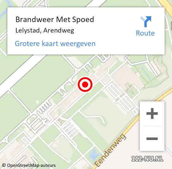 Locatie op kaart van de 112 melding: Brandweer Met Spoed Naar Lelystad, Arendweg op 4 maart 2024 14:33