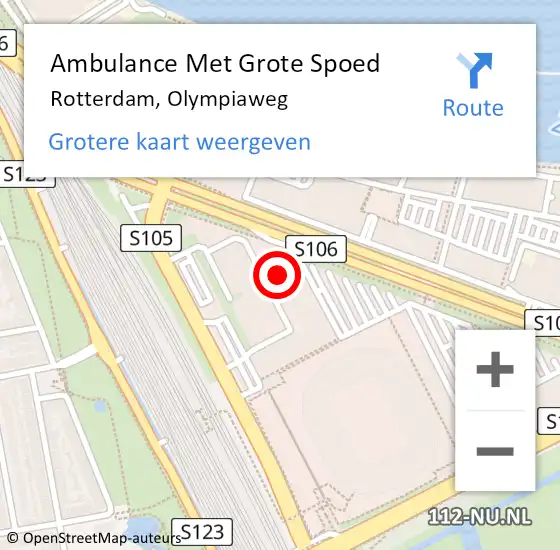 Locatie op kaart van de 112 melding: Ambulance Met Grote Spoed Naar Rotterdam, Olympiaweg op 4 maart 2024 14:41