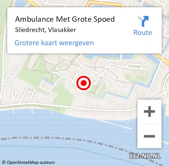 Locatie op kaart van de 112 melding: Ambulance Met Grote Spoed Naar Sliedrecht, Vlasakker op 4 maart 2024 14:44