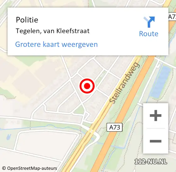 Locatie op kaart van de 112 melding: Politie Tegelen, van Kleefstraat op 4 maart 2024 14:50