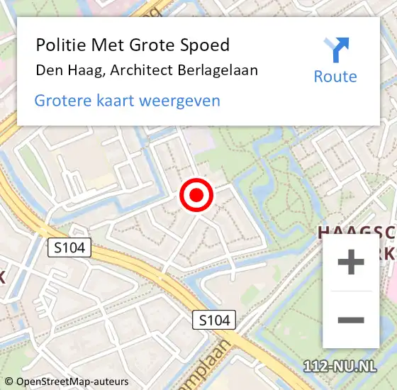 Locatie op kaart van de 112 melding: Politie Met Grote Spoed Naar Den Haag, Architect Berlagelaan op 4 maart 2024 15:06