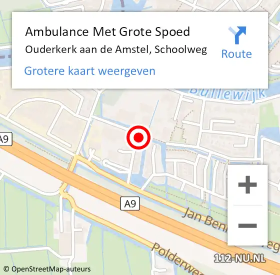 Locatie op kaart van de 112 melding: Ambulance Met Grote Spoed Naar Ouderkerk aan de Amstel, Schoolweg op 4 maart 2024 15:55