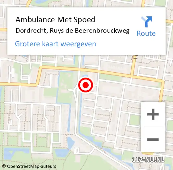 Locatie op kaart van de 112 melding: Ambulance Met Spoed Naar Dordrecht, Ruys de Beerenbrouckweg op 4 maart 2024 15:57