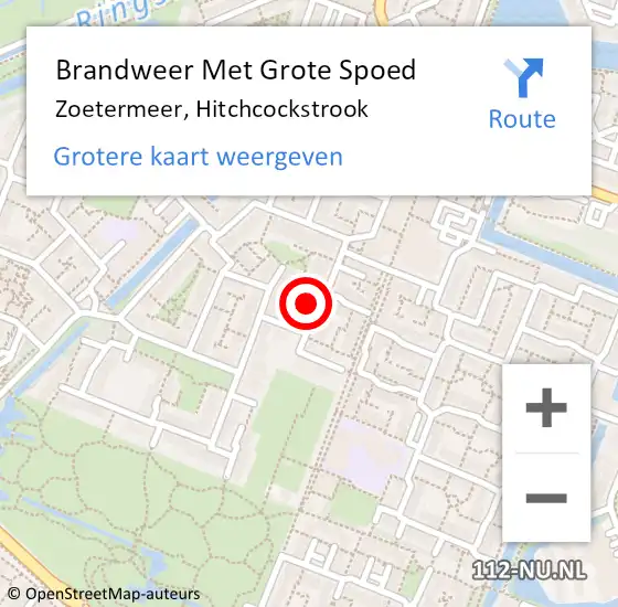 Locatie op kaart van de 112 melding: Brandweer Met Grote Spoed Naar Zoetermeer, Hitchcockstrook op 4 maart 2024 16:01