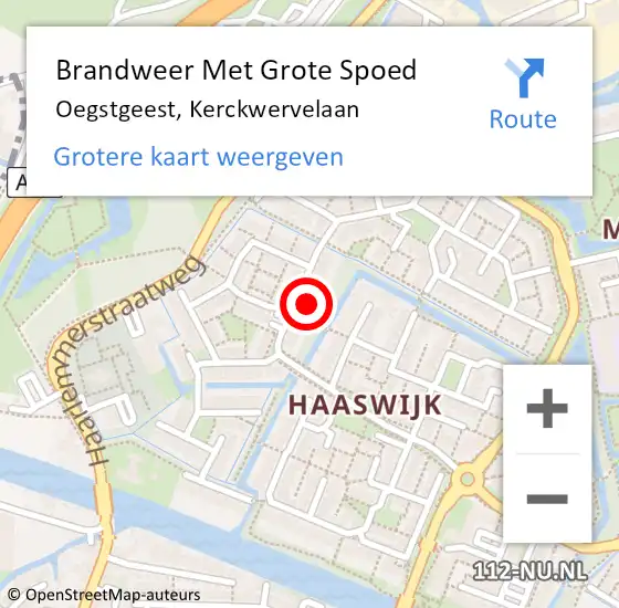 Locatie op kaart van de 112 melding: Brandweer Met Grote Spoed Naar Oegstgeest, Kerckwervelaan op 4 maart 2024 16:10