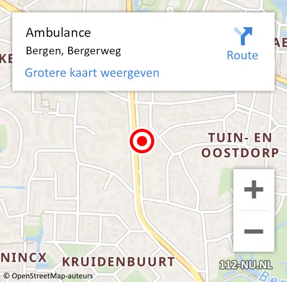 Locatie op kaart van de 112 melding: Ambulance Bergen, Bergerweg op 4 maart 2024 16:16