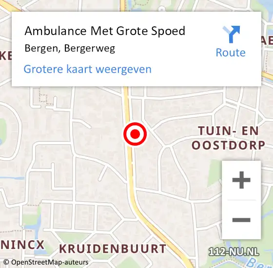 Locatie op kaart van de 112 melding: Ambulance Met Grote Spoed Naar Bergen, Bergerweg op 4 maart 2024 16:21