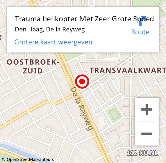 Locatie op kaart van de 112 melding: Trauma helikopter Met Zeer Grote Spoed Naar Den Haag, De la Reyweg op 4 maart 2024 16:24