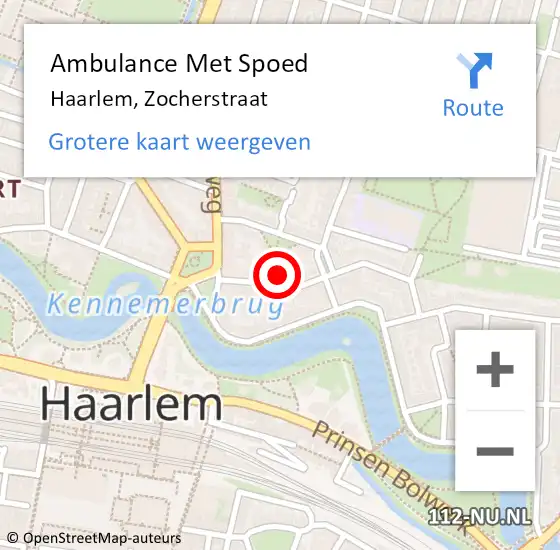 Locatie op kaart van de 112 melding: Ambulance Met Spoed Naar Haarlem, Zocherstraat op 4 maart 2024 16:53