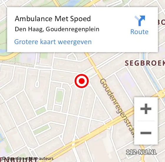 Locatie op kaart van de 112 melding: Ambulance Met Spoed Naar Den Haag, Goudenregenplein op 4 maart 2024 17:13