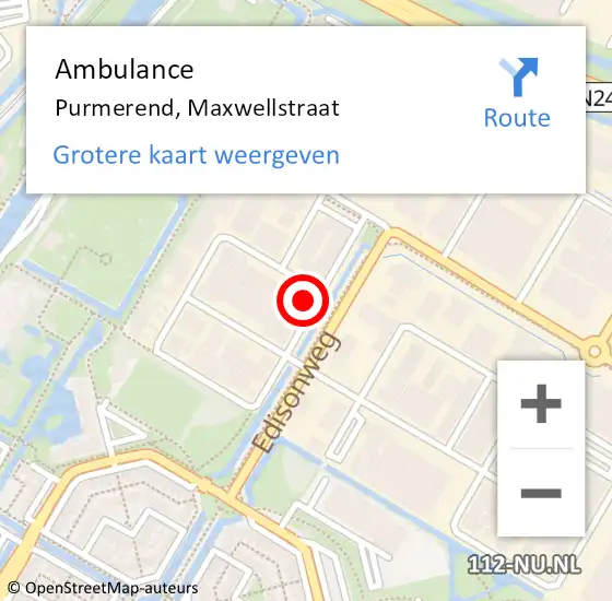 Locatie op kaart van de 112 melding: Ambulance Purmerend, Maxwellstraat op 4 maart 2024 17:25