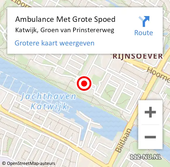 Locatie op kaart van de 112 melding: Ambulance Met Grote Spoed Naar Katwijk, Groen van Prinstererweg op 4 maart 2024 17:31