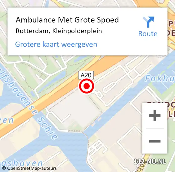 Locatie op kaart van de 112 melding: Ambulance Met Grote Spoed Naar Rotterdam, Kleinpolderplein op 4 maart 2024 17:34