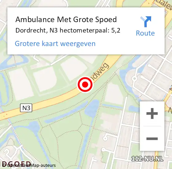 Locatie op kaart van de 112 melding: Ambulance Met Grote Spoed Naar Dordrecht, N3 hectometerpaal: 5,2 op 4 maart 2024 17:36