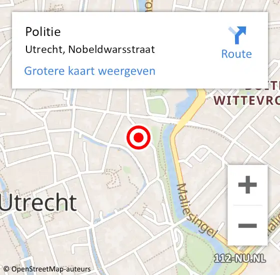 Locatie op kaart van de 112 melding: Politie Utrecht, Nobeldwarsstraat op 4 maart 2024 17:58