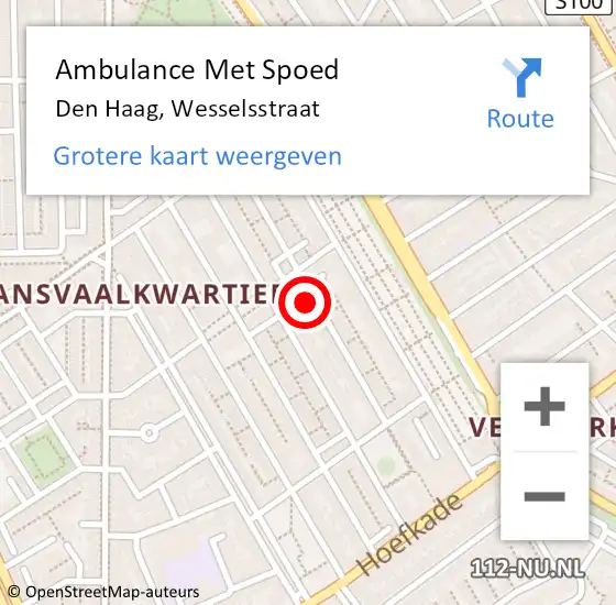 Locatie op kaart van de 112 melding: Ambulance Met Spoed Naar Den Haag, Wesselsstraat op 4 maart 2024 18:06