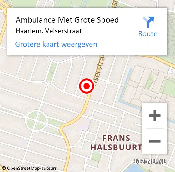 Locatie op kaart van de 112 melding: Ambulance Met Grote Spoed Naar Haarlem, Velserstraat op 4 maart 2024 18:18