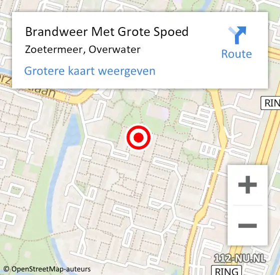 Locatie op kaart van de 112 melding: Brandweer Met Grote Spoed Naar Zoetermeer, Overwater op 4 maart 2024 18:38