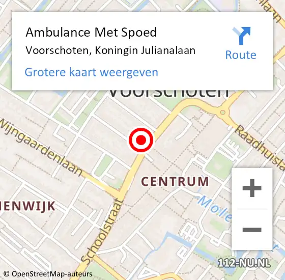 Locatie op kaart van de 112 melding: Ambulance Met Spoed Naar Voorschoten, Koningin Julianalaan op 4 maart 2024 18:39