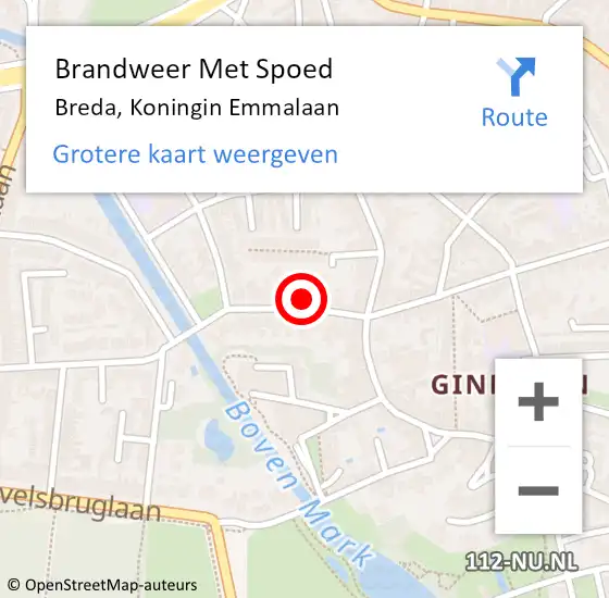 Locatie op kaart van de 112 melding: Brandweer Met Spoed Naar Breda, Koningin Emmalaan op 4 maart 2024 19:30