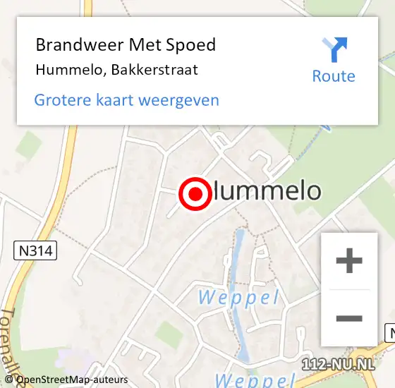 Locatie op kaart van de 112 melding: Brandweer Met Spoed Naar Hummelo, Bakkerstraat op 4 maart 2024 19:42