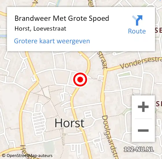 Locatie op kaart van de 112 melding: Brandweer Met Grote Spoed Naar Horst, Loevestraat op 4 maart 2024 19:43