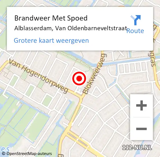 Locatie op kaart van de 112 melding: Brandweer Met Spoed Naar Alblasserdam, Van Oldenbarneveltstraat op 4 maart 2024 19:44