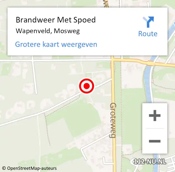Locatie op kaart van de 112 melding: Brandweer Met Spoed Naar Wapenveld, Mosweg op 4 maart 2024 19:51