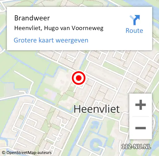 Locatie op kaart van de 112 melding: Brandweer Heenvliet, Hugo van Voorneweg op 4 maart 2024 20:02