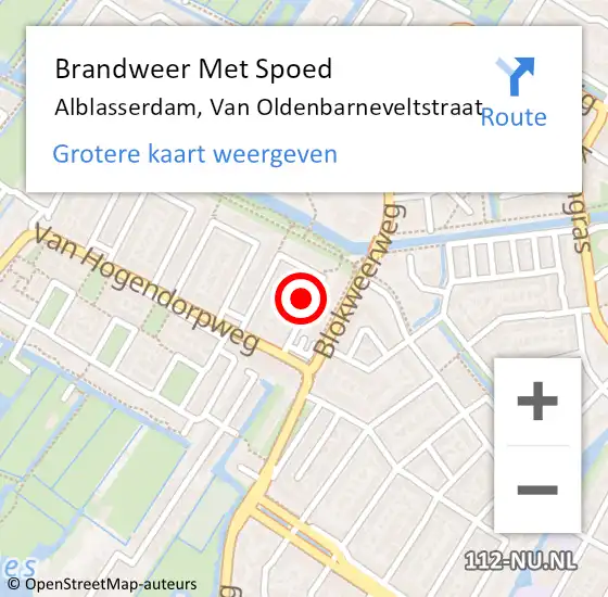 Locatie op kaart van de 112 melding: Brandweer Met Spoed Naar Alblasserdam, Van Oldenbarneveltstraat op 4 maart 2024 20:07