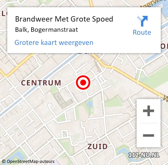 Locatie op kaart van de 112 melding: Brandweer Met Grote Spoed Naar Balk, Bogermanstraat op 4 maart 2024 20:34