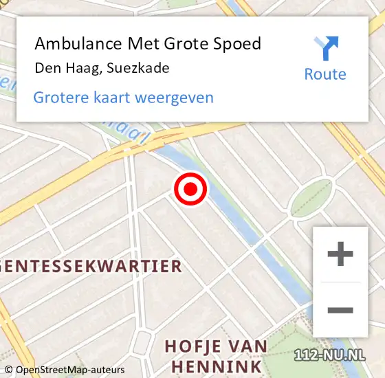 Locatie op kaart van de 112 melding: Ambulance Met Grote Spoed Naar Den Haag, Suezkade op 4 maart 2024 20:41