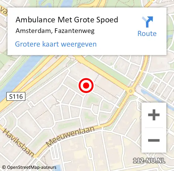 Locatie op kaart van de 112 melding: Ambulance Met Grote Spoed Naar Amsterdam, Fazantenweg op 4 maart 2024 21:12