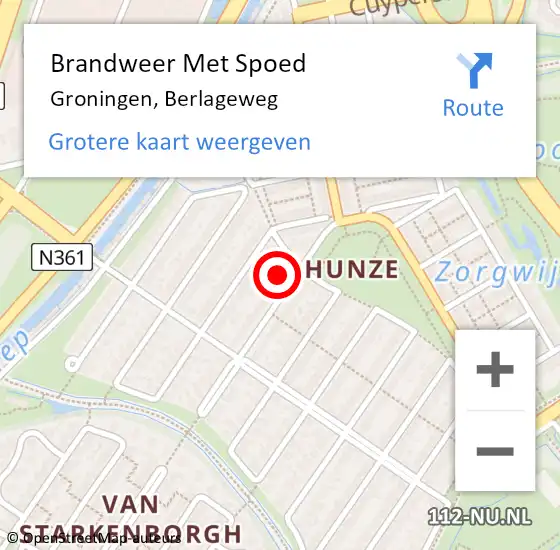 Locatie op kaart van de 112 melding: Brandweer Met Spoed Naar Groningen, Berlageweg op 4 maart 2024 21:19