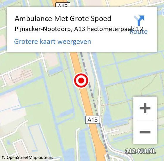 Locatie op kaart van de 112 melding: Ambulance Met Grote Spoed Naar Pijnacker-Nootdorp, A13 hectometerpaal: 12 op 4 maart 2024 21:29