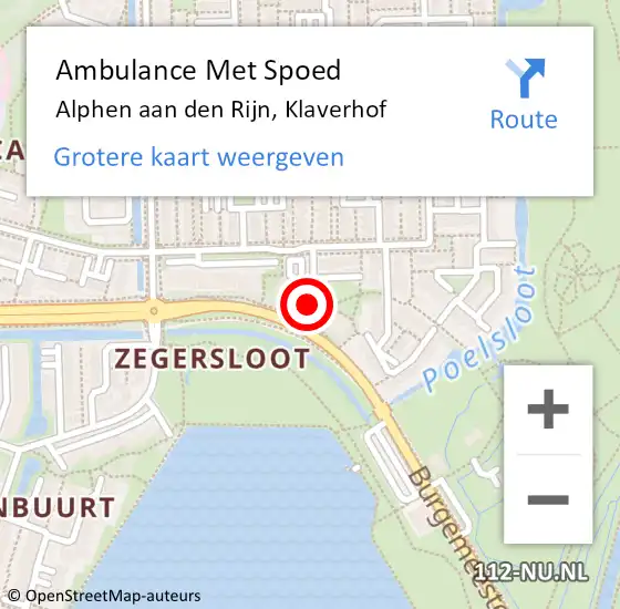 Locatie op kaart van de 112 melding: Ambulance Met Spoed Naar Alphen aan den Rijn, Klaverhof op 4 maart 2024 21:30
