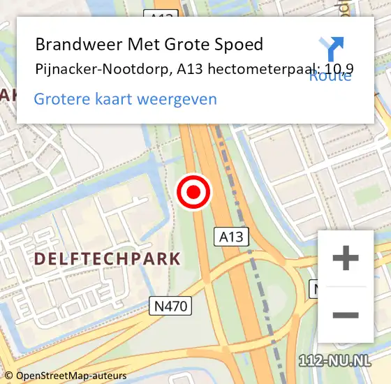 Locatie op kaart van de 112 melding: Brandweer Met Grote Spoed Naar Pijnacker-Nootdorp, A13 hectometerpaal: 10,9 op 4 maart 2024 21:32